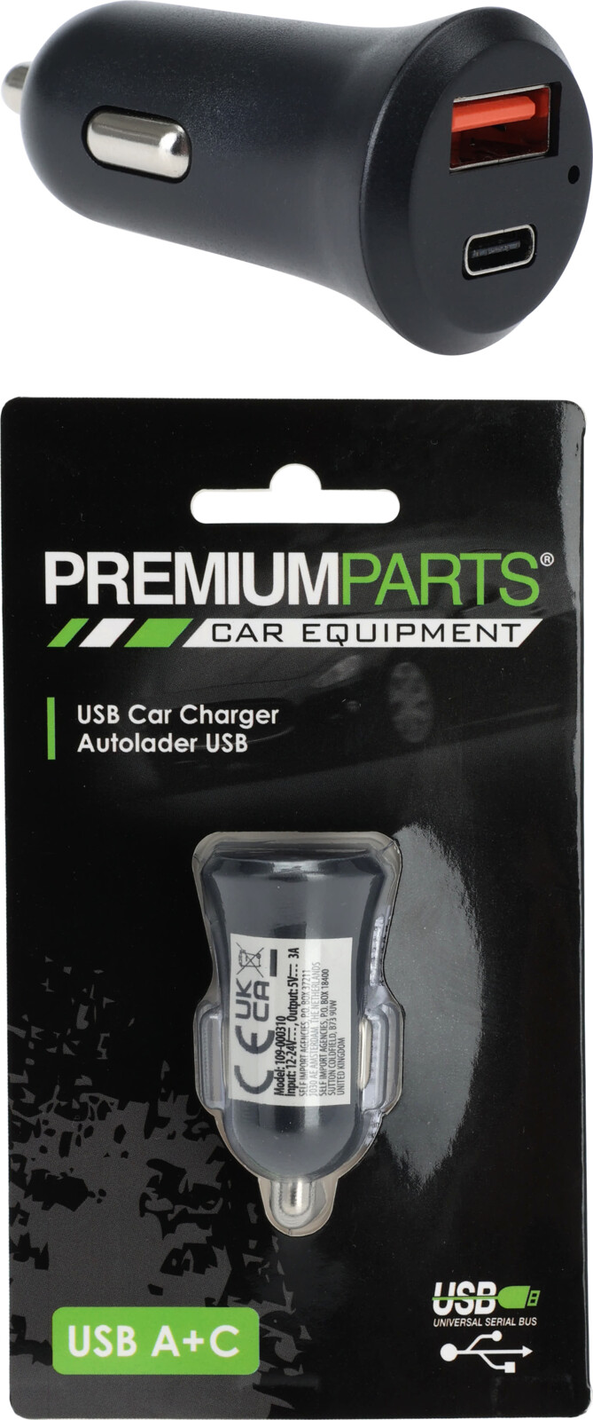 Billaddare med USB A +  C
