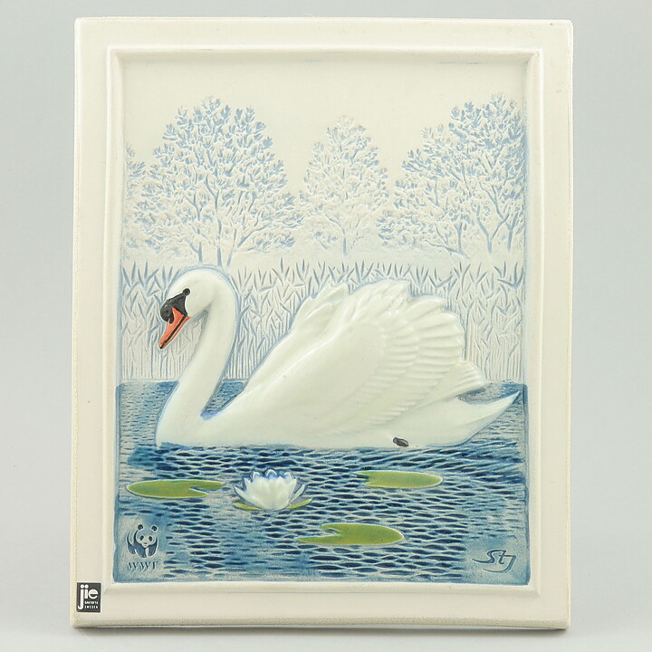 Staffan Johnson (Province Animals 1980s) White Wall Plaque with Swan Motif 20 cm  [Sample Images]