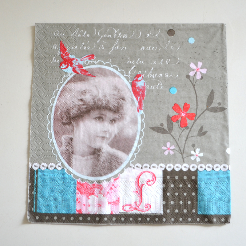 Decoupage servett - ansikte och blommor