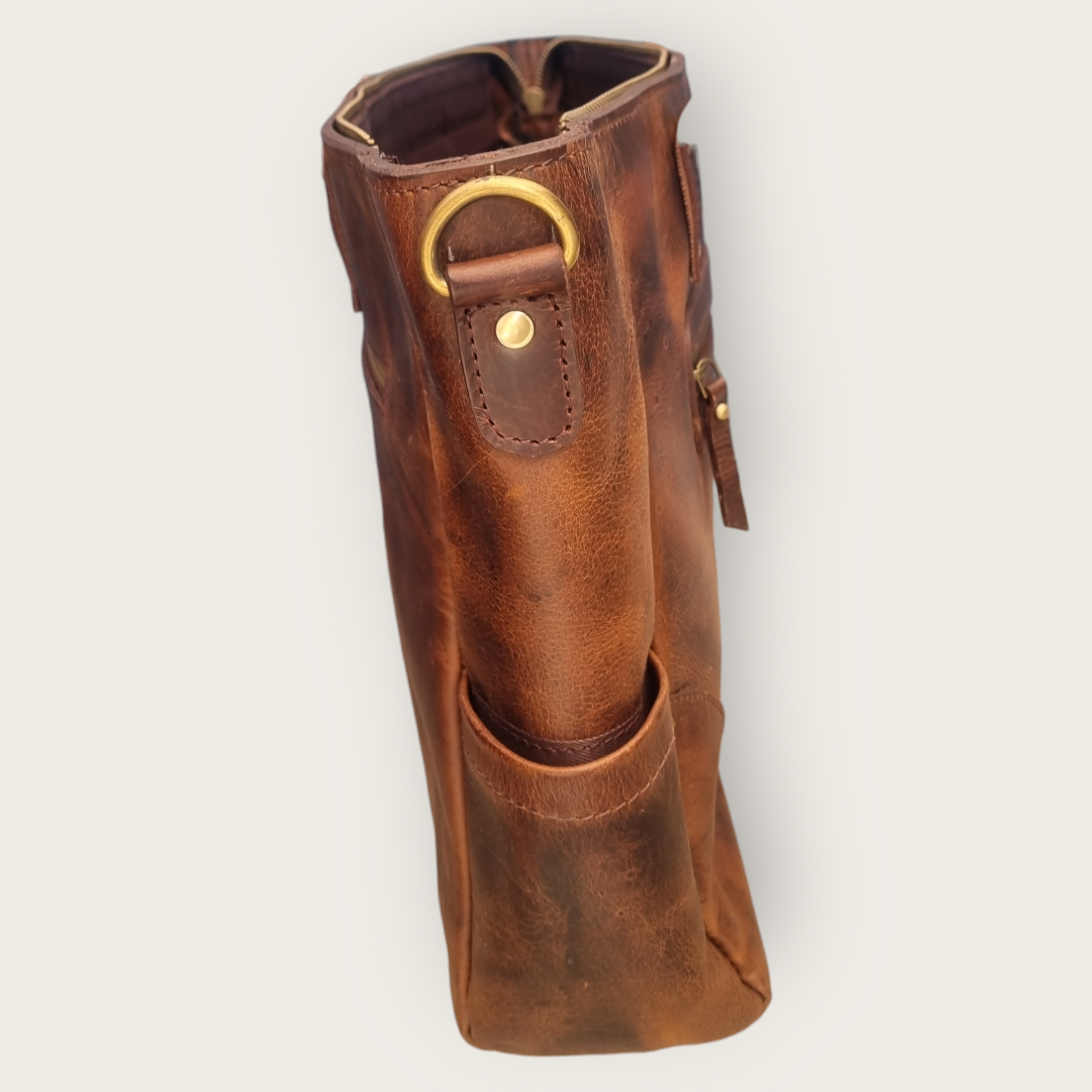 Rustic leather computertote - 3