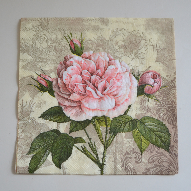 Decoupage servett - Ros på mönstrad botten