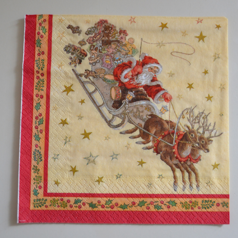 Decoupage servett - Tomte med släde