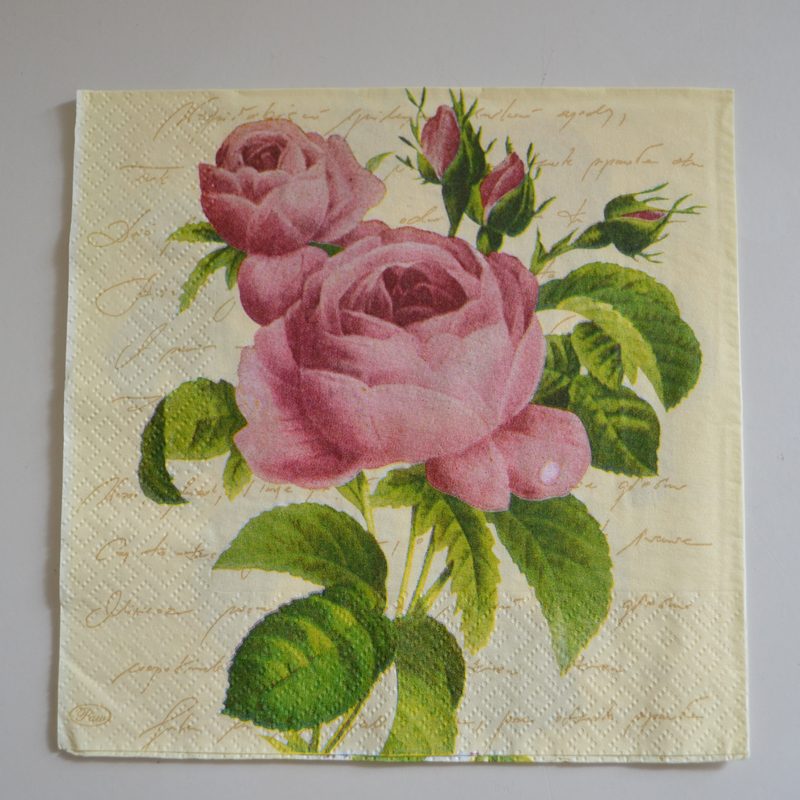 Decoupage servett - rosa ros