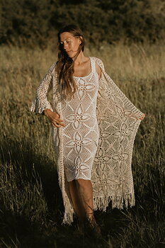 Handmade crochet loose sleeve fringe cardigan BEIGE