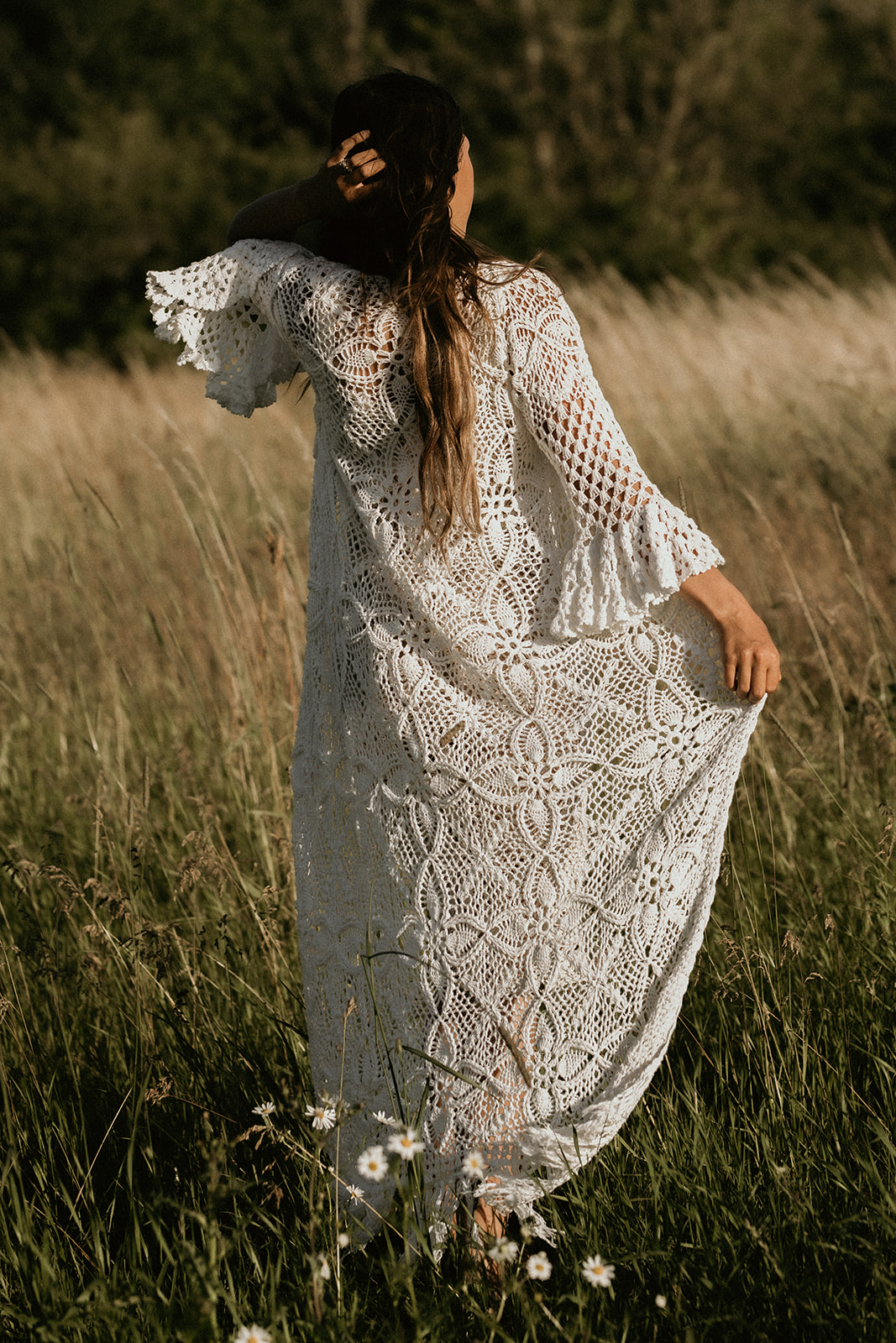 Handmade crochet loose sleeve fringe cardigan WHITE - 3