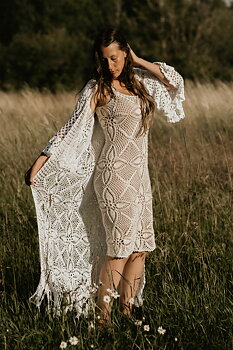Handmade crochet loose sleeve fringe cardigan WHITE