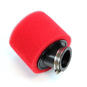 Air filter universal, angled connection, 35 mm, red foam filter