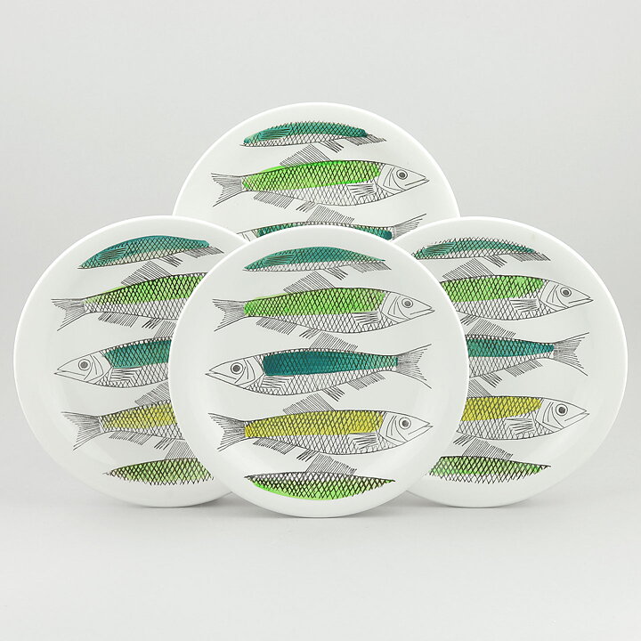 Marianne Westman (My Garden 1960) Four Plates with Green/Yellow Fish Decor 18 cm