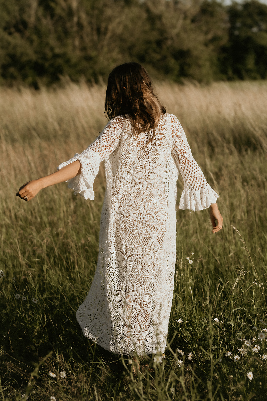 Handmade crochet loose sleeve cardigan WHITE - 3