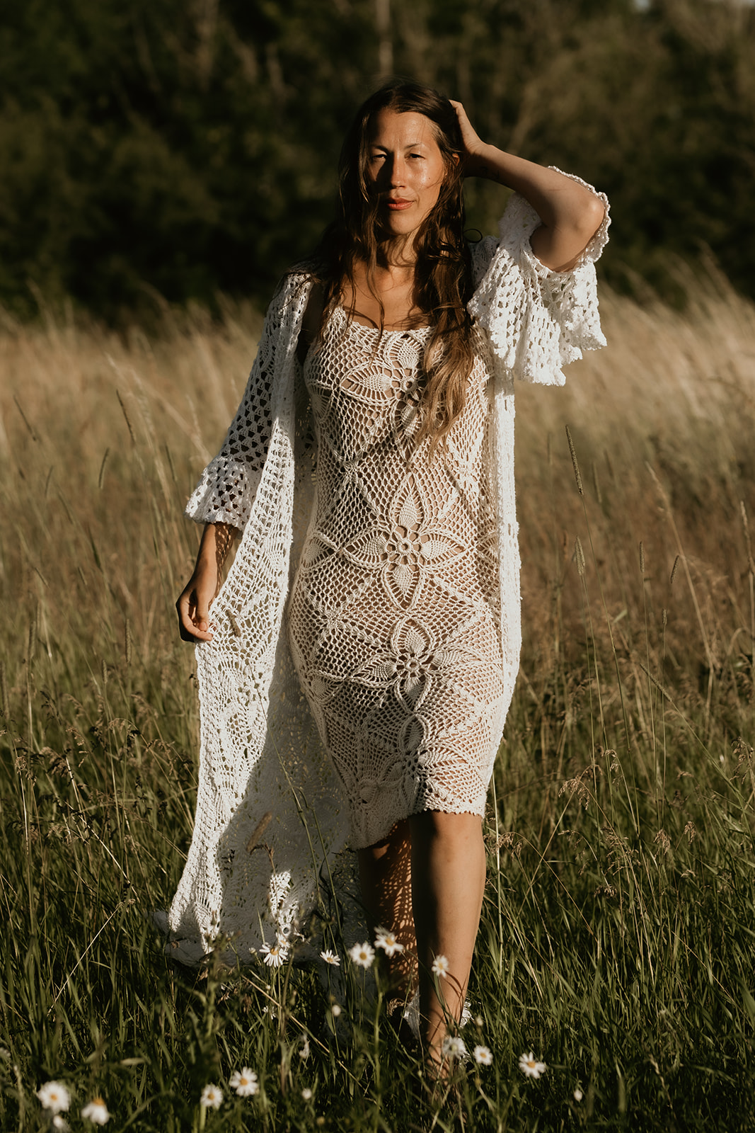 Handmade crochet loose sleeve cardigan WHITE
