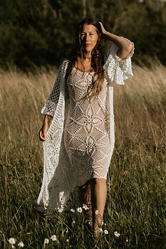 Handmade crochet loose sleeve cardigan WHITE
