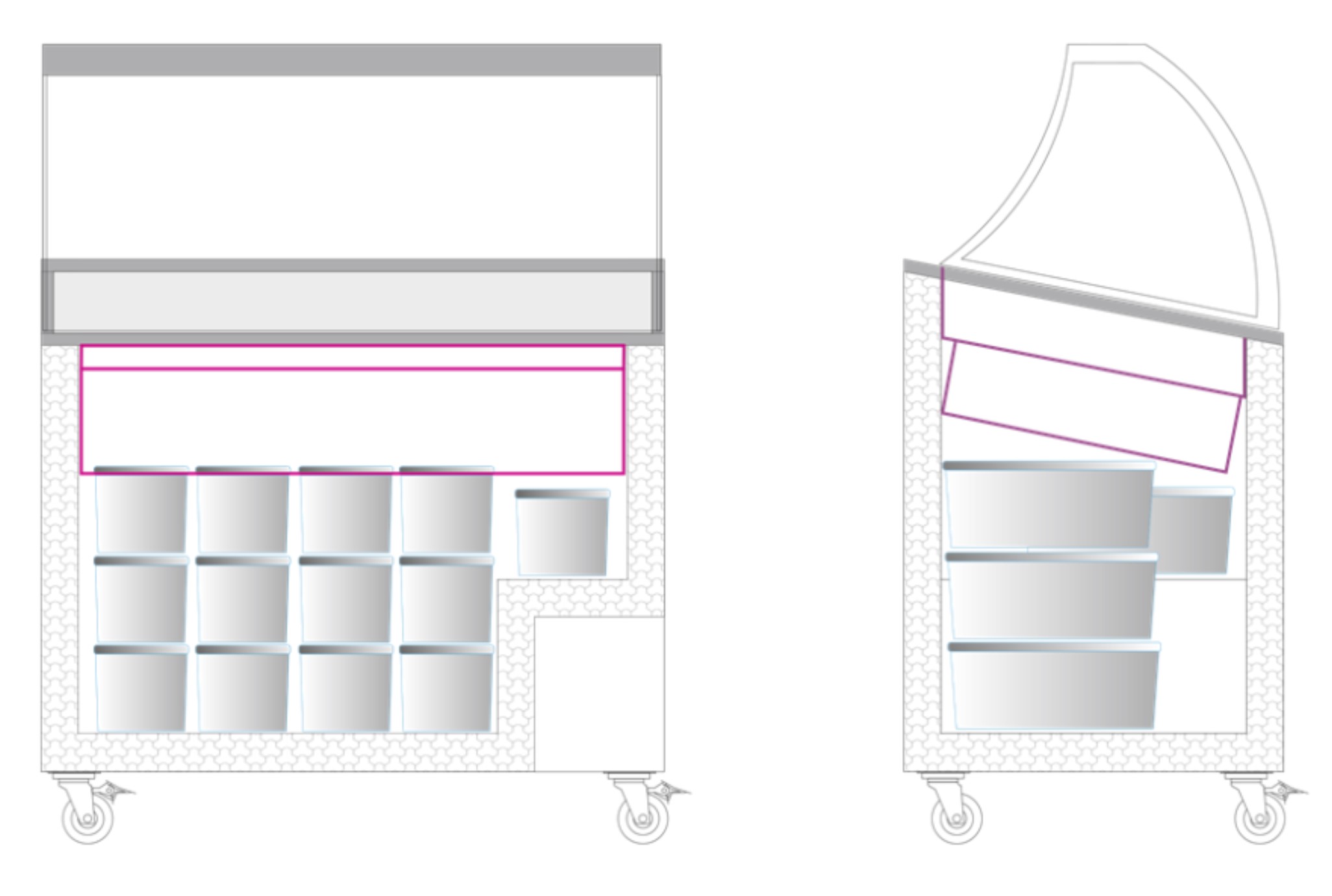 Skopglassfrys IC301SCE+SO  7×5 liter, vinklade skjutlock - 8