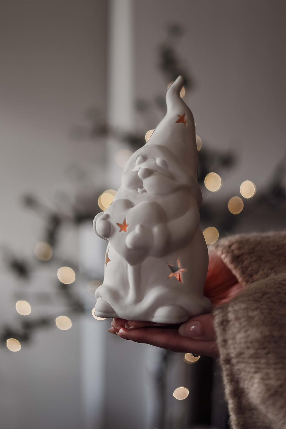 Gnome - Lantern - Mr Santa - White - Ceramic - 19 cm - Majas Cottage