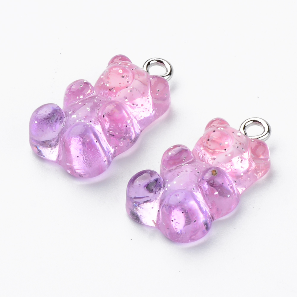 Charm REsin teddybear purple pink gliter - 2