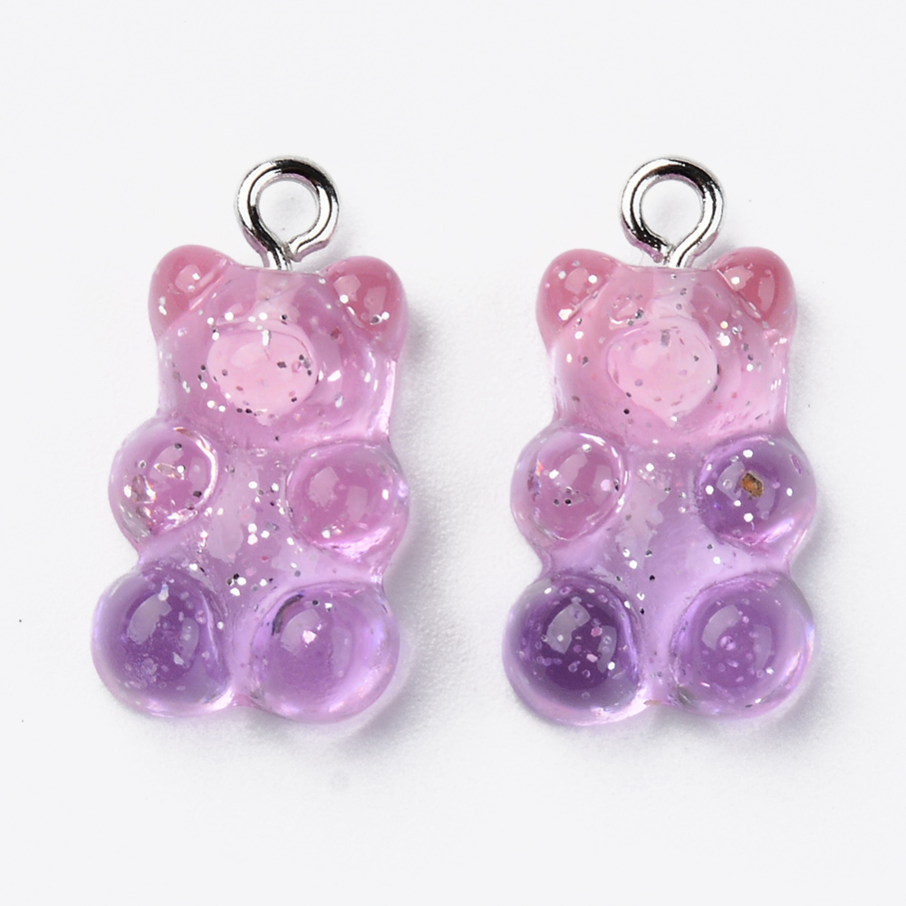 Charm REsin teddybear purple pink gliter