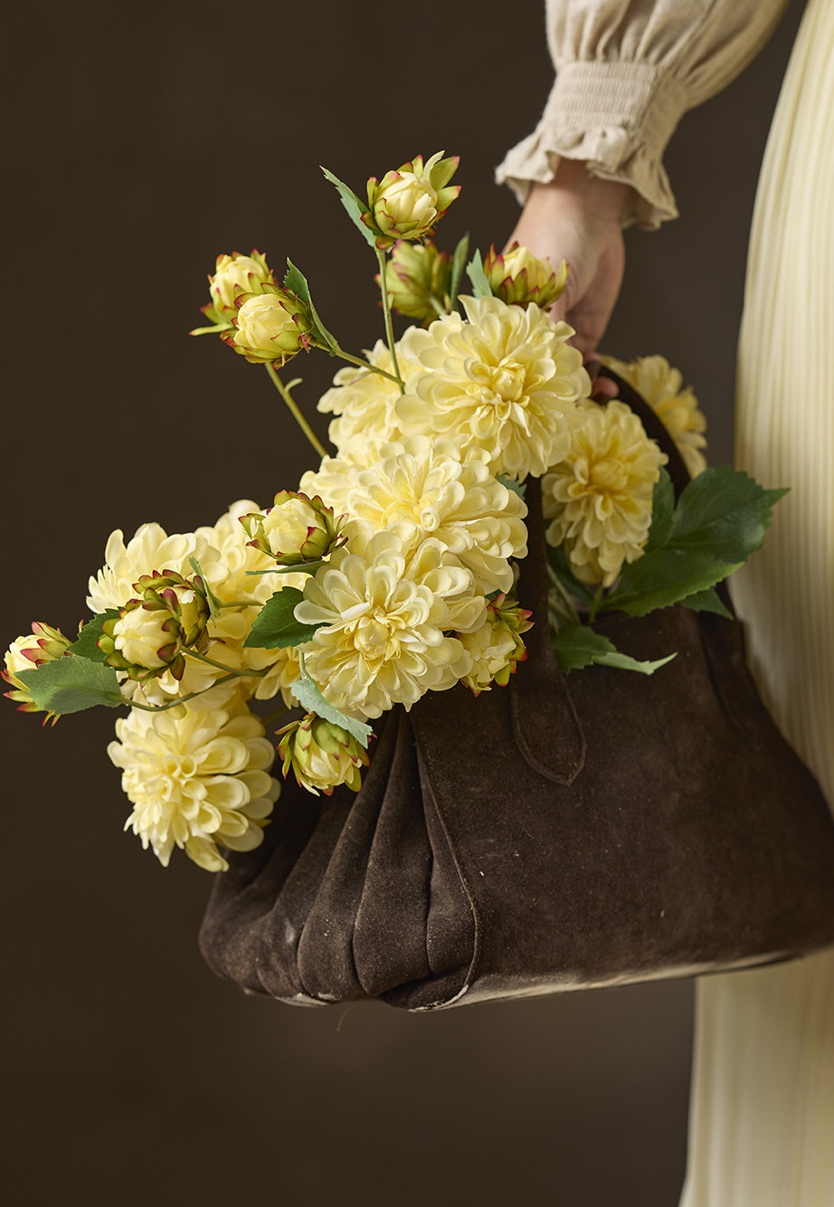 Dahlia Branch - Light Yellow - 45 cm - 6