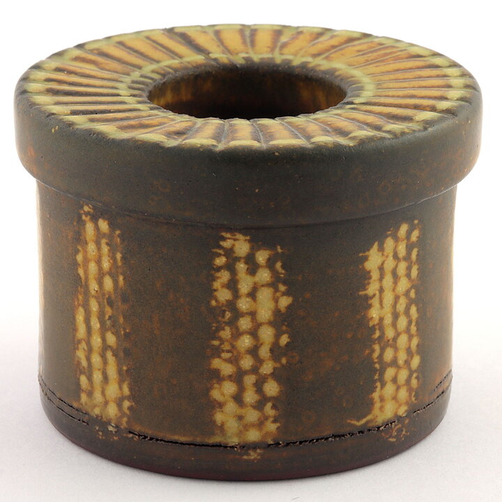 Wilhelm Kåge (Farsta 1959) Sturdy Candleholder with Brown Glaze 7 cm