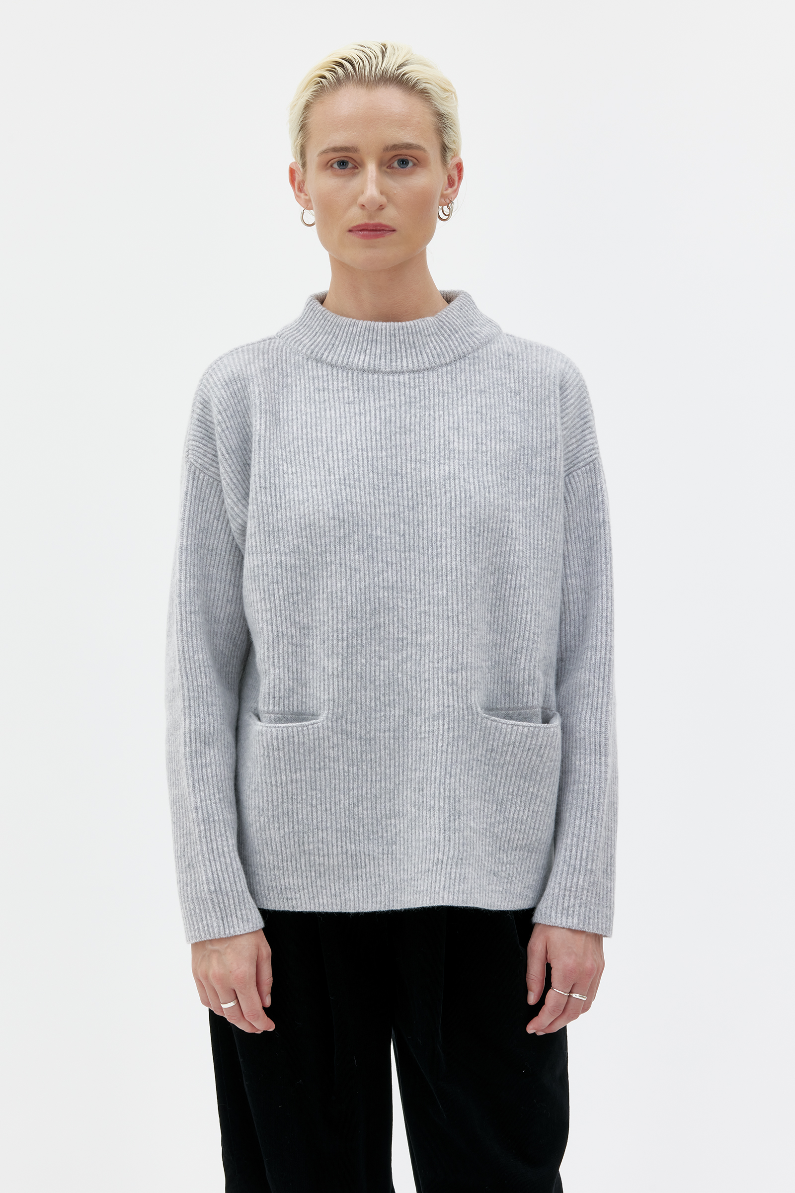 Helga Rib Structured Pocket Sweater Lambswool Light Grey MASKA