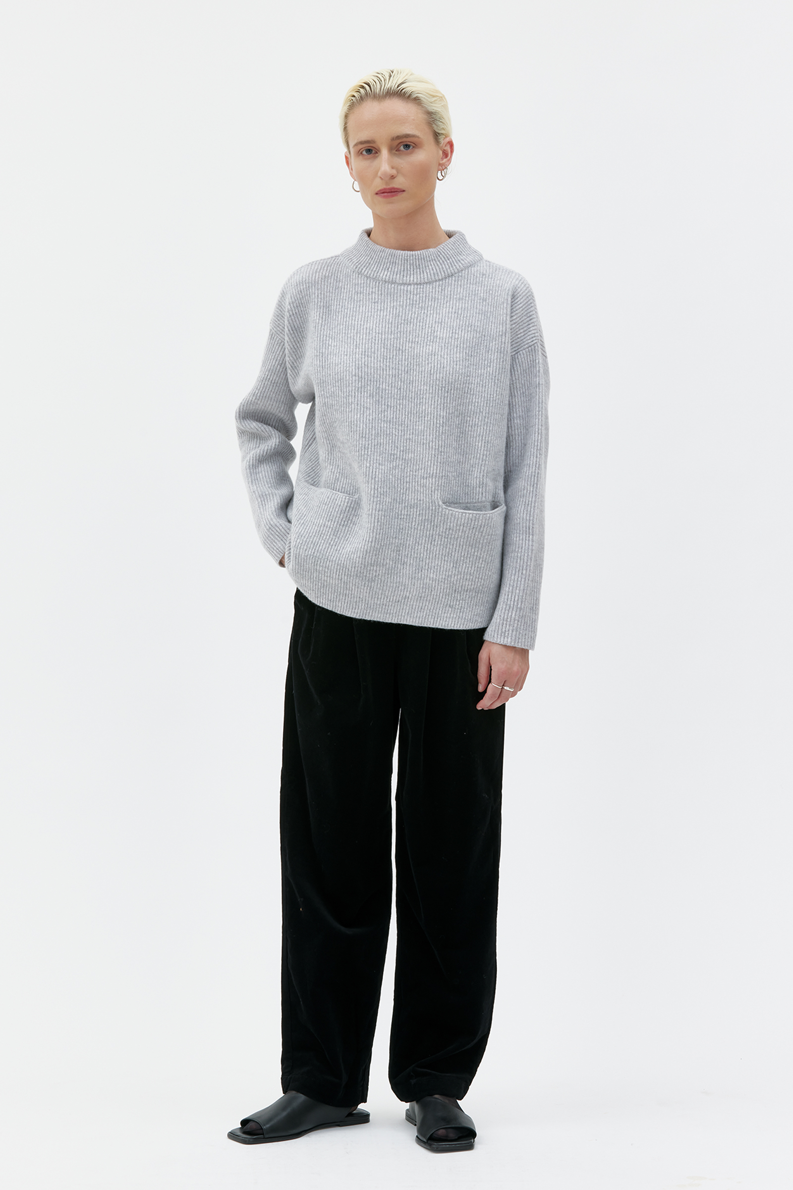 Belati grey ribbed pocket sweater discount
