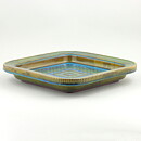 Wilhelm Kåge (Farsta 1959) Quadratic Bowl with Green/Turquoise Glaze 26 cm