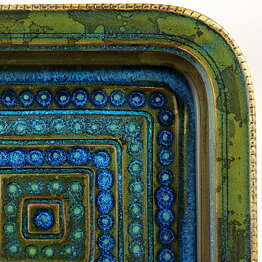 Wilhelm Kåge (Farsta 1959) Quadratic Bowl with Green/Turquoise Glaze 26 cm
