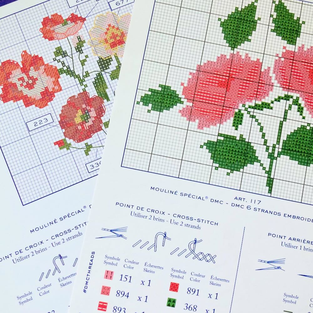DMC Cross-Stitch pattern F- FREE WITH PURCHASE of 5 skeins of mouliné threads!