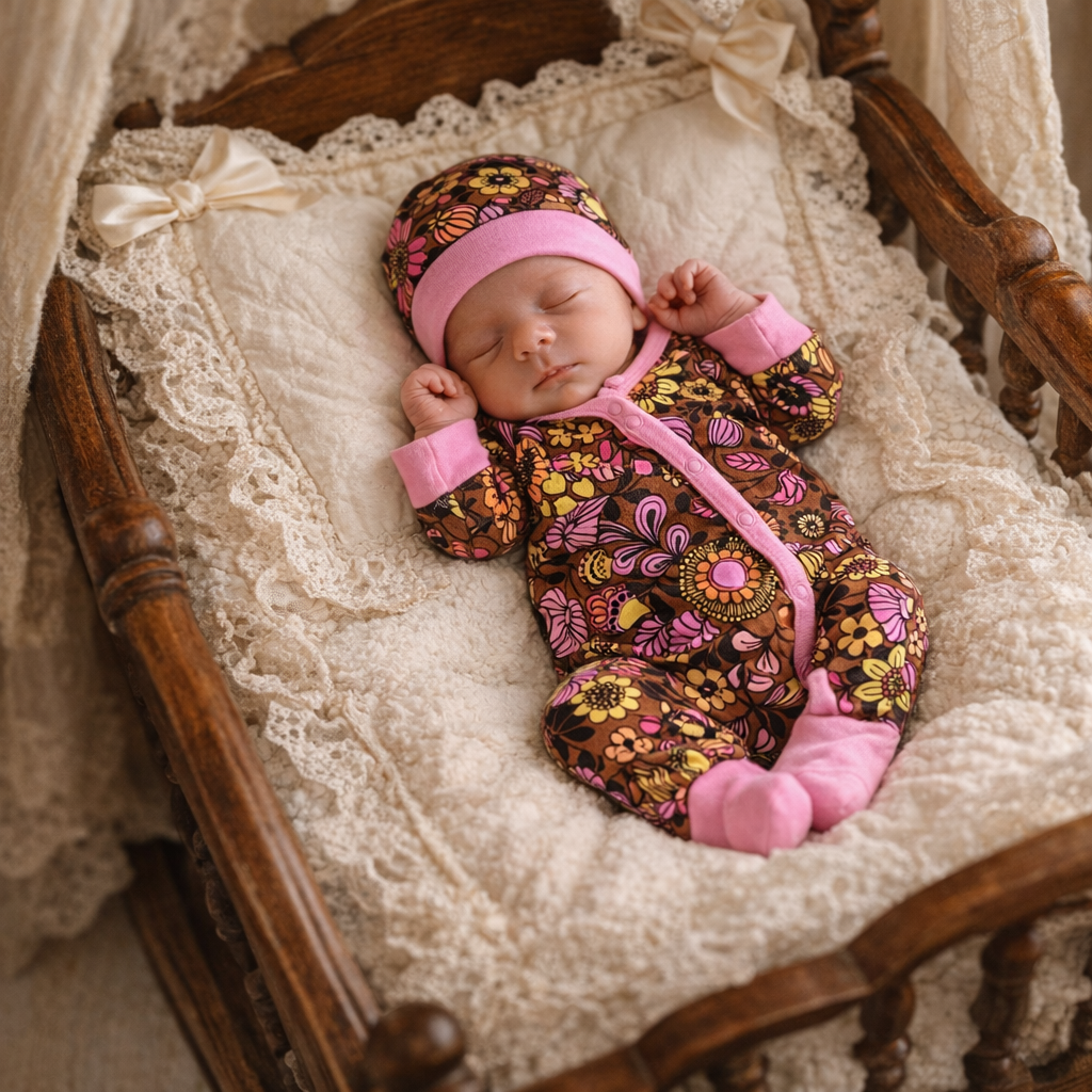 Prematurdress ”Retro Flowers” brun - 5