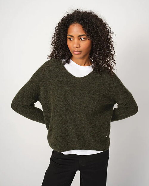 Jumper Thora v-ringad grape leaf