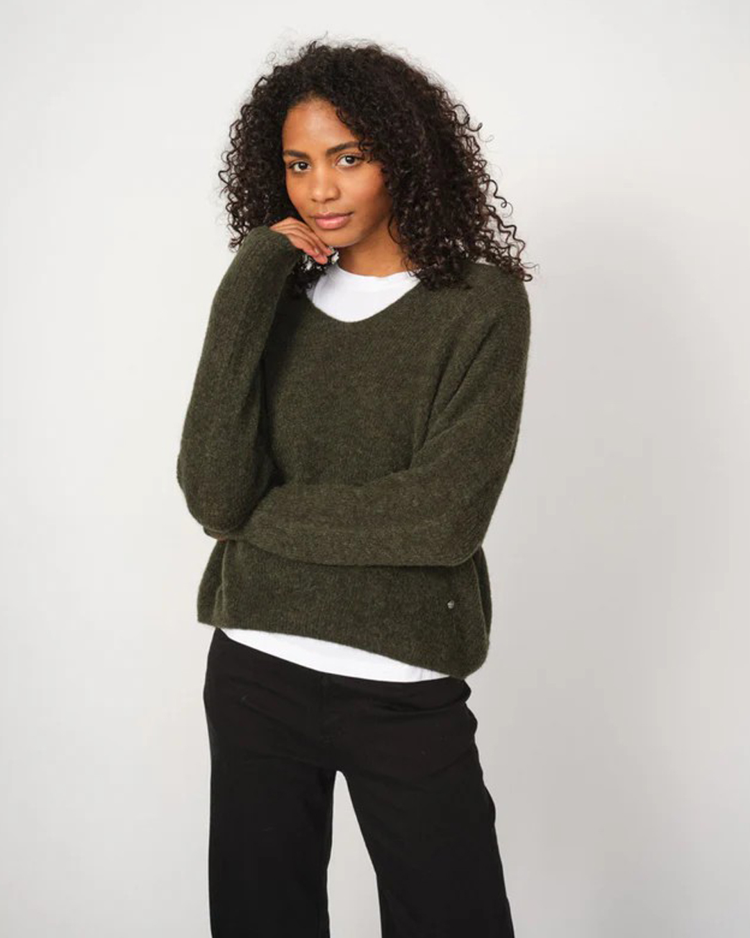 Jumper Thora v-ringad grape leaf - 2
