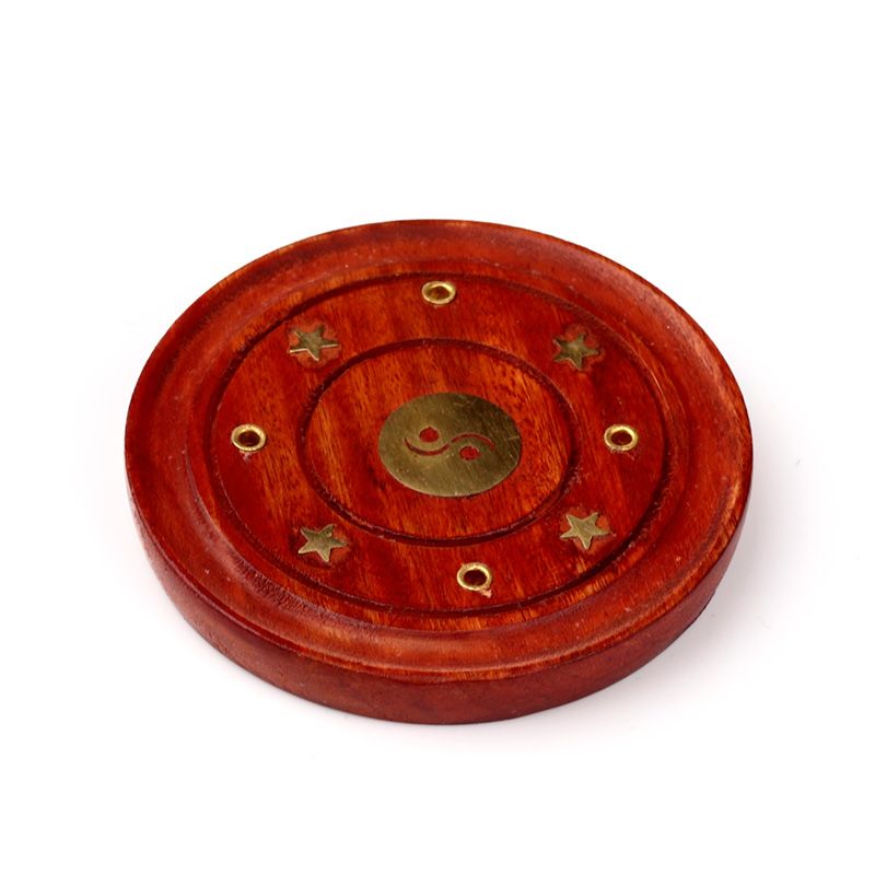 Mango Wood Ash Catcher Incence Burner with Yin Yang Inlay - 5