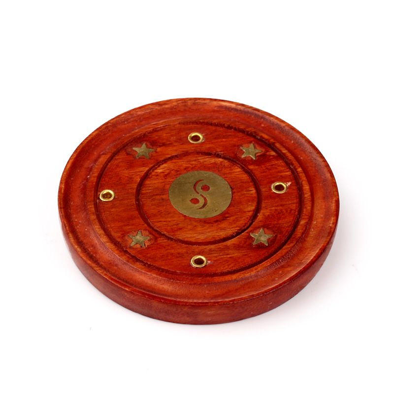 Mango Wood Ash Catcher Incence Burner with Yin Yang Inlay - 4