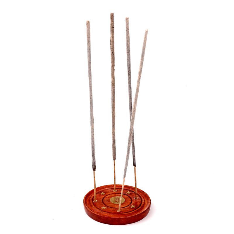 Mango Wood Ash Catcher Incence Burner with Yin Yang Inlay - 2