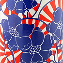 Paul Hoff (Nippon 1970s) Cylinder Vase with Blue/Red Flower Decor 23 cm