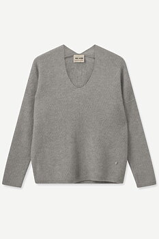 Mos Mosh Thora V-Neck Knit Grey Mel.