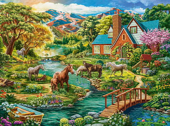 Idyllic House with Horses, puslespil med 2000 brikker (C-200931)