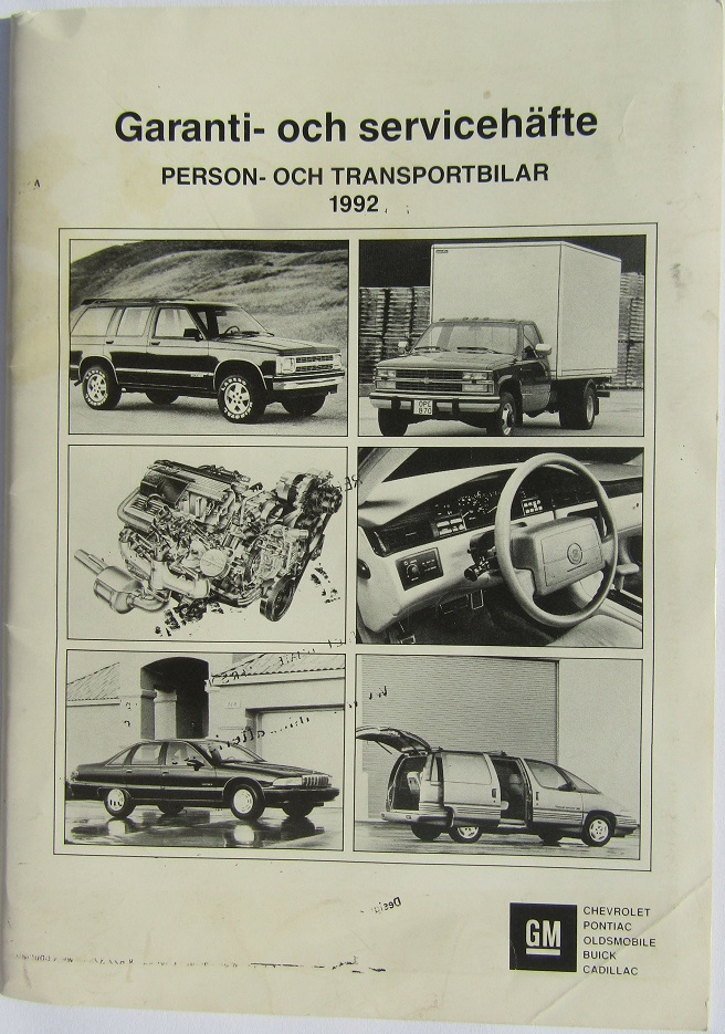 1992 GM Garanti- och servicehäfte svensk