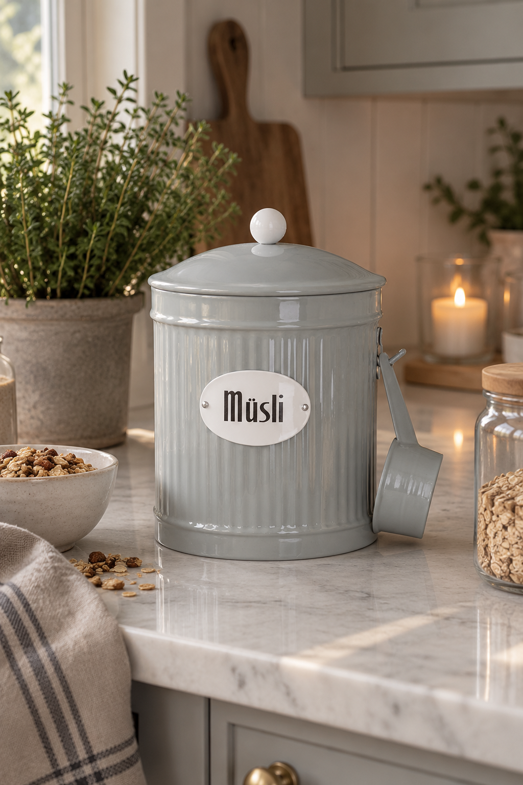 Tin with lid and scoop for Müsli - Green