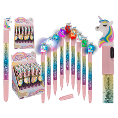 Unicorn Penna med glitter & färgskiftande ljus
