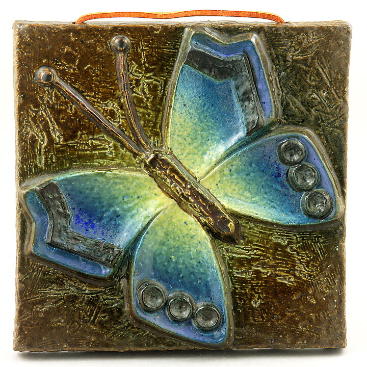 Willi Fischer (1960s) Wall Plaque with Butterfly Motif 19 cm