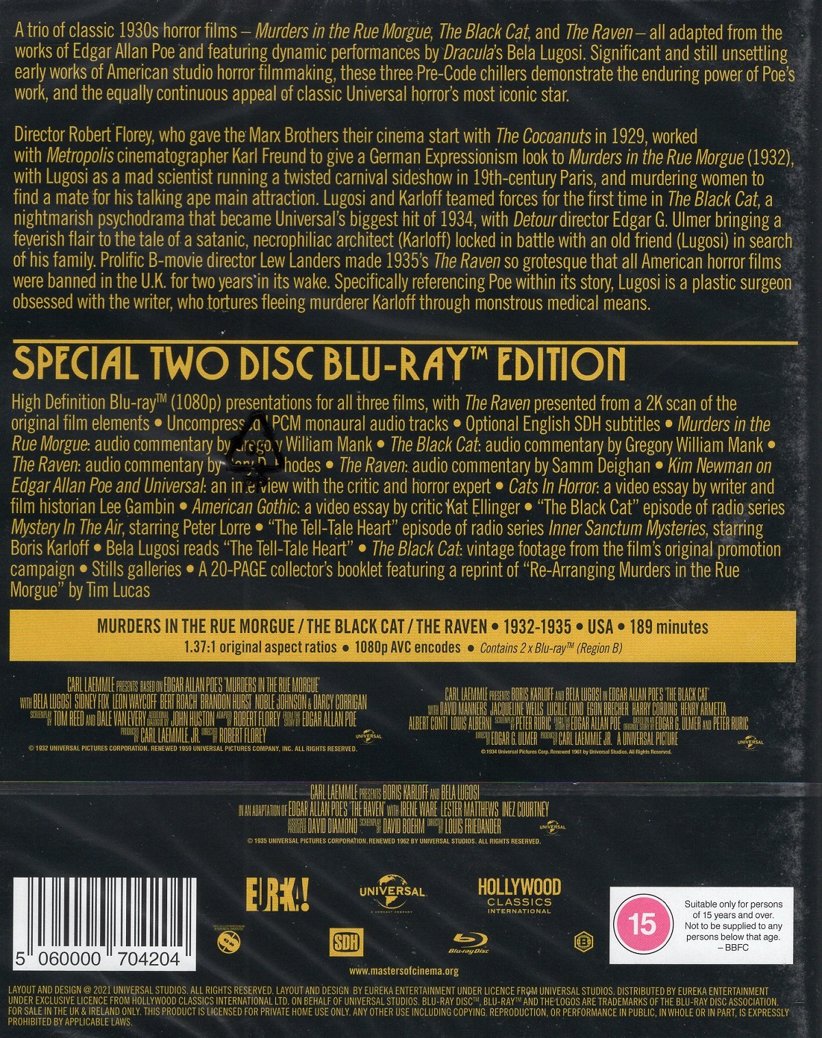 Murders In The Rue Morgue / The Black Cat / The Raven (ej svensk text) (Blu-Ray) - 2