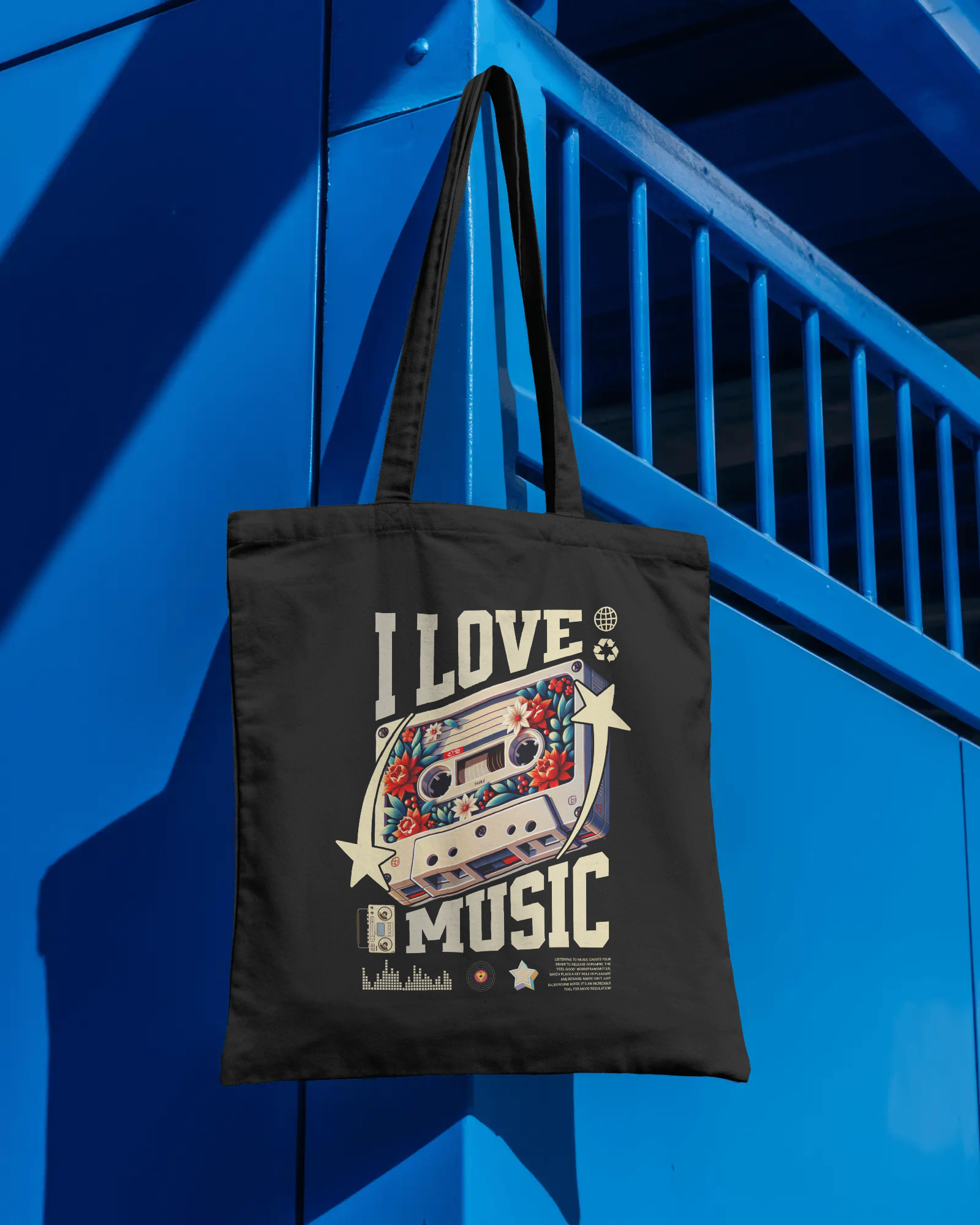 I Love Music Tote Bag Black