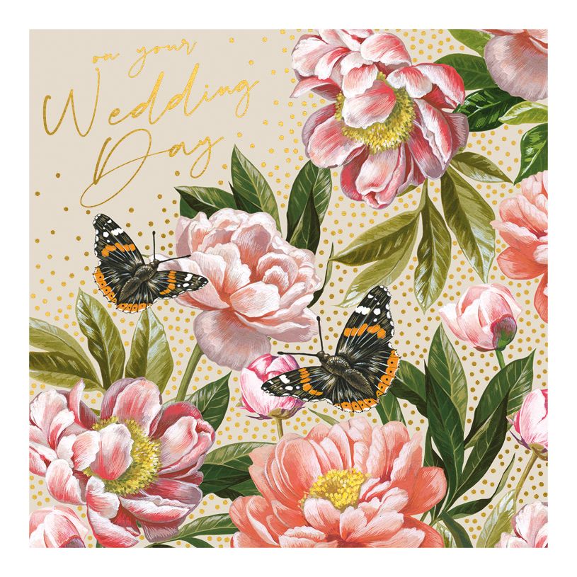 Wedding Day Peonies & Butterflies, Greeting Card