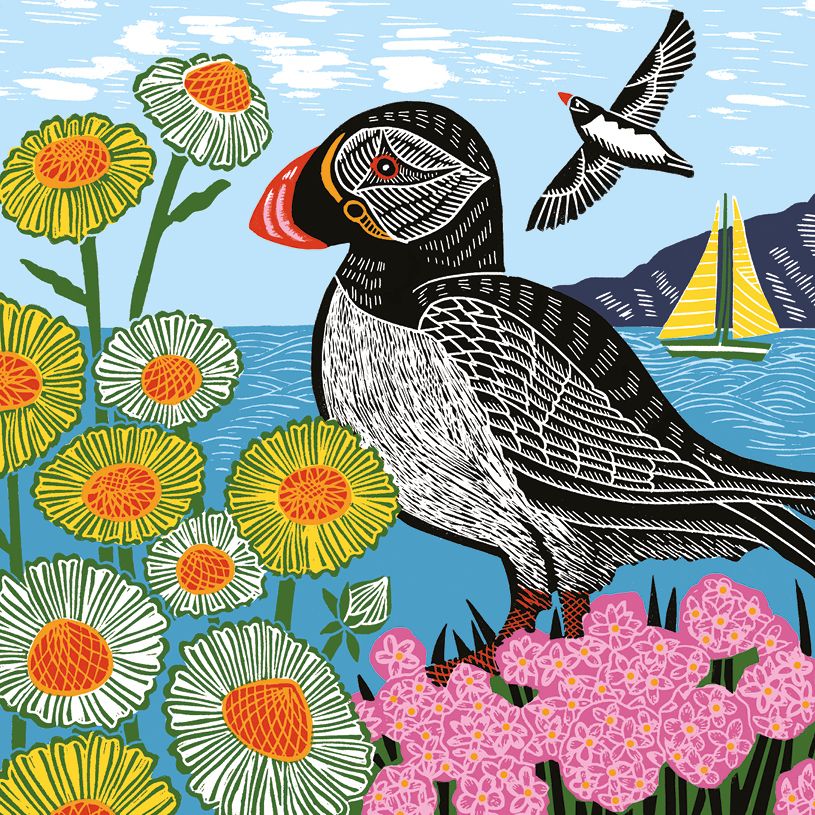 Nature Trail Puffin & Wildflowers, Greeting Card