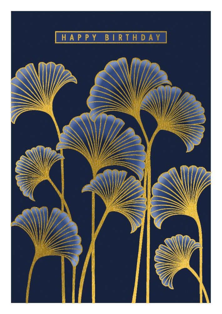 Navy & Gold Flowers, Greeting Card
