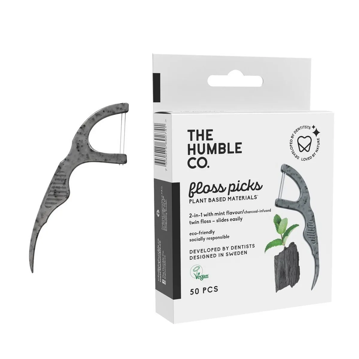The Humble Co.  Dental Floss Picks Charcoal 50-pack