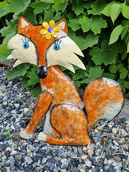 Handmålad Plåt Räv med Blomma