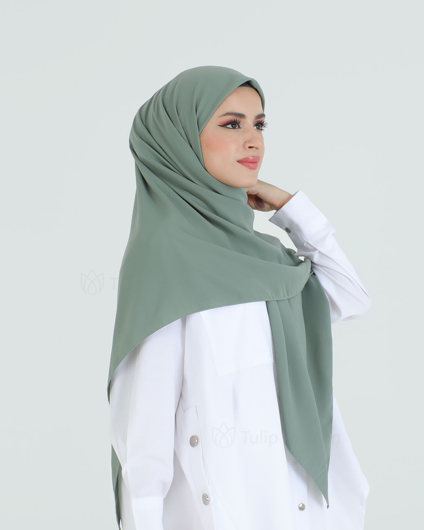 Hijab - Square Medina Lyx Chiffon 120 cm - Green - 3