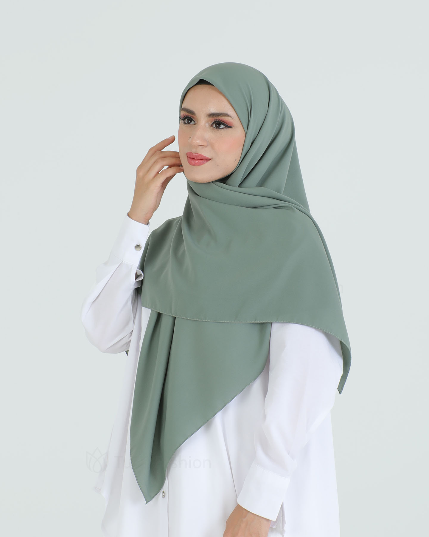 Hijab - Square Medina Lyx Chiffon 120 cm - Green - 4