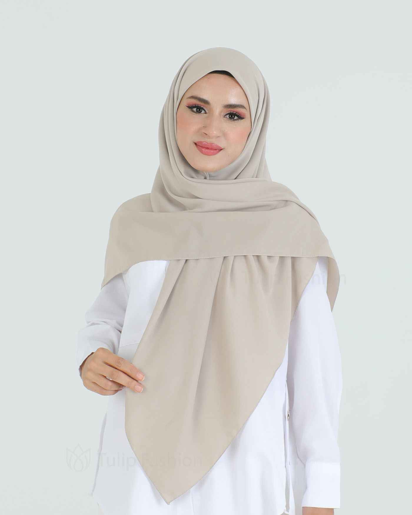 Hijab - Square Medina Lyx Chiffon 120 cm - Light Beige - 3