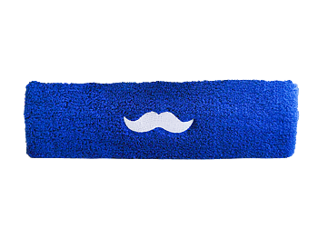 Blått pannband för huvud med vit mustaschsymbol